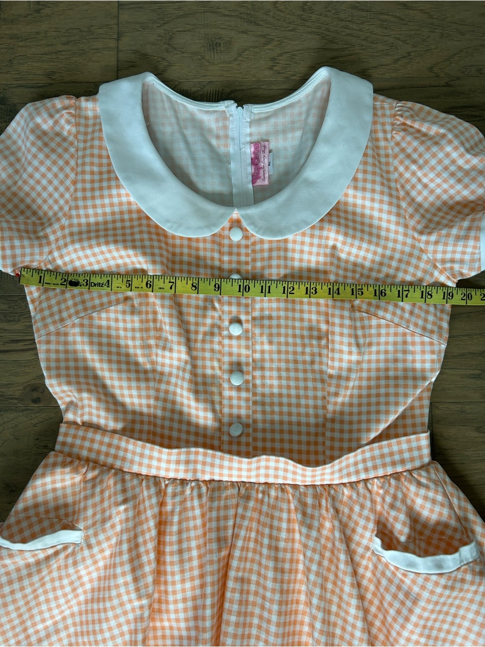 Pinup Couture Peach Orange Gingham Dee Dee Waitress Puff Sleeve Retro Dress XL - Picture 10 of 16